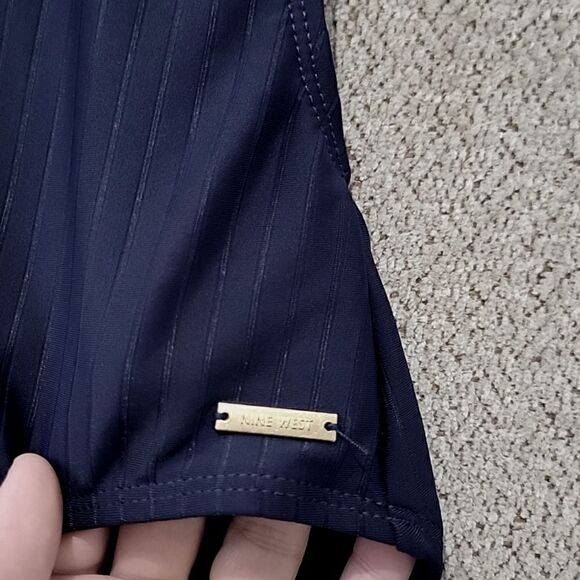 Nine West Solid Navy Blue Ribbed Tie Back One Piece Swimsuit - Size Large - Picture 7 of 15
